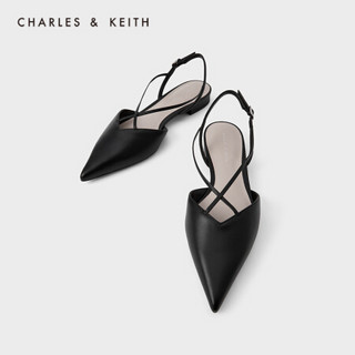 CHARLES＆KEITH2021春季新品CK1-70900271女士交叉带尖头平跟凉鞋 Black黑色 35