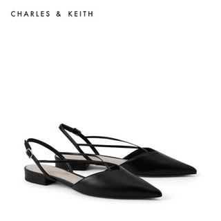 CHARLES＆KEITH2021春季新品CK1-70900271女士交叉带尖头平跟凉鞋 Black黑色 35