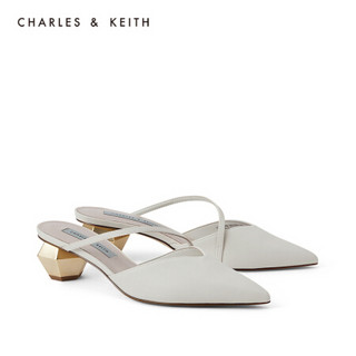 CHARLES＆KEITH2021春季新品CK1-61720056女士几何粗跟尖头穆勒鞋 粉白色Chalk 39