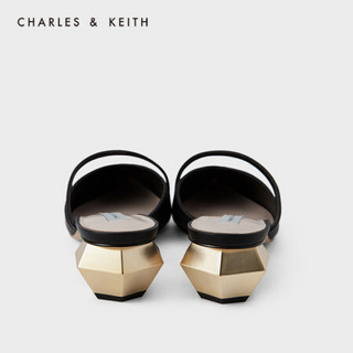 CHARLES＆KEITH2021春季新品CK1-61720056女士几何粗跟尖头穆勒鞋 Black黑色 35