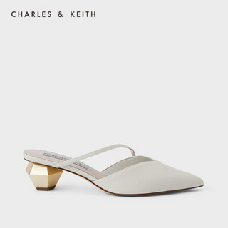 CHARLES＆KEITH2021春季新品CK1-61720056女士几何粗跟尖头穆勒鞋 粉白色Chalk 39