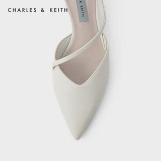 CHARLES＆KEITH2021春季新品CK1-61720056女士几何粗跟尖头穆勒鞋 粉白色Chalk 37