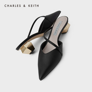 CHARLES＆KEITH2021春季新品CK1-61720056女士几何粗跟尖头穆勒鞋 Black黑色 35
