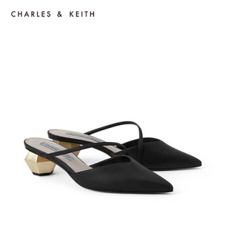 CHARLES＆KEITH2021春季新品CK1-61720056女士几何粗跟尖头穆勒鞋 Black黑色 35