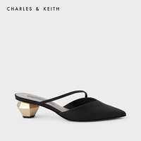 CHARLES＆KEITH2021春季新品CK1-61720056女士几何粗跟尖头穆勒鞋 Black黑色 40
