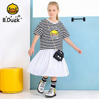 B.duck小黄鸭童装女童连衣裙夏季黑白条纹短袖两件套装潮 白色 120cm