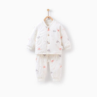 童泰 秋冬款婴儿衣服3-24月-3岁新生儿对开棉衣套装宝宝夹棉家居服两件套 TS93D350 粉色 73