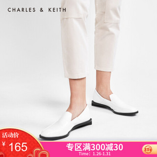 CHARLES＆KEITH2021春季CK1-71680027简约休闲低跟乐福鞋单鞋女鞋 White白色 35