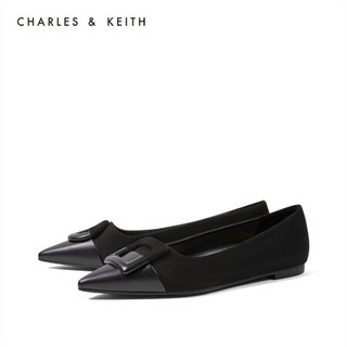 CHARLES＆KEITH2021春季CK1-70580135女士不对称扣饰尖头单鞋 Black黑色 35