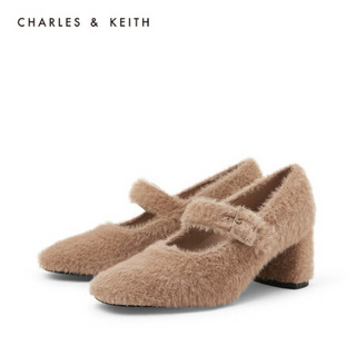 CHARLES＆KEITH2021春季CK1-60920230女士毛绒高跟玛丽珍鞋单鞋 Camel驼色 34