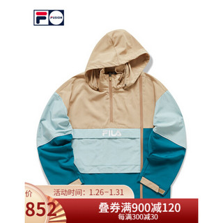 FILA FUSION斐乐男士运动外套2021春季新款宽松拉链连帽卫衣 泥卡其-DK（宽松版型，建议拍小一码） 175/96A/L