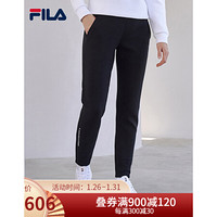 FILA 斐乐官方女士针织长裤2021春季新款休闲拉链运动裤 正黑色-BK 170/70A/L