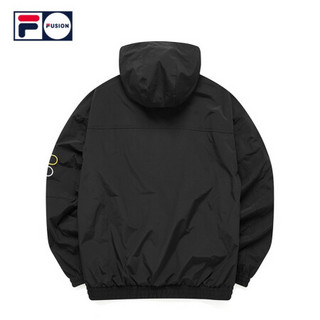 FILA FUSION斐乐男运动外套2021春季新款撞色LOGO连帽外套棒球服 深黑-BK 175/96A/L