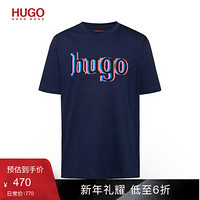 HUGO BOSS雨果博斯T恤男2020款有机棉平针织徽标印花短袖T恤 405-蓝色 M