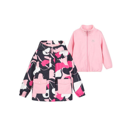 水孩儿童装女童外套儿童女厚风衣摇粒绒外套两件套2020秋冬装新款时尚印花可拆卸风衣连帽保暖防风冲锋衣 JDSHODGD30CC605 藏蓝 140cm