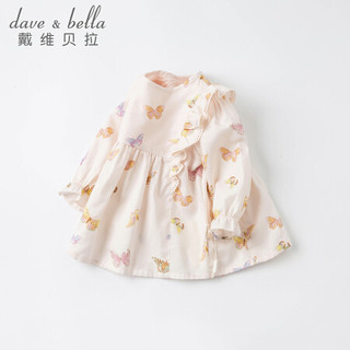 davebella戴维贝拉童装洋气女童裙式上衣儿童连衣裙2021新款春装幼儿裙子女宝宝衣服 DBZ16658-1 粉底印花 110cm（建议身高100-110cm）