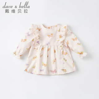 davebella戴维贝拉童装洋气女童裙式上衣儿童连衣裙2021新款春装幼儿裙子女宝宝衣服 DBZ16658-1 粉底印花 110cm（建议身高100-110cm）