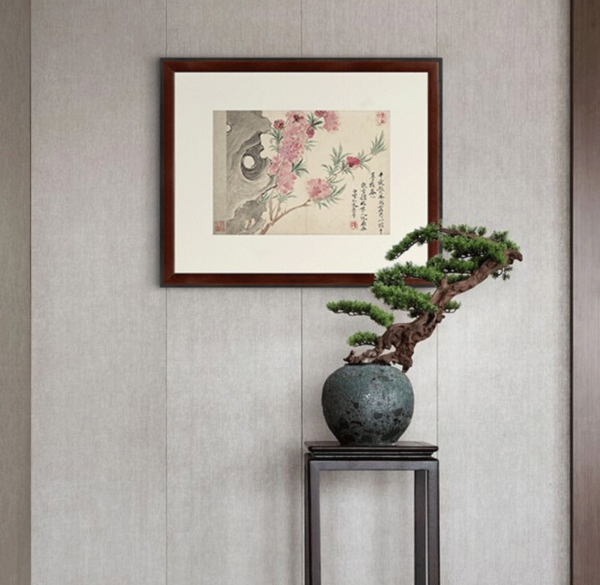 中国古美術・桃図三尺画芯・斉白石印款・水墨彩色画・純手描き・文房・宣紙・带水印 古典中式国画水墨画《桃花石头图》恽寿平茶褐色59×48cm多少钱
