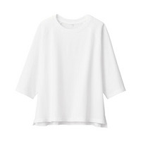 无印良品 MUJI 女式 新疆棉珠地网眼编织 七分袖T恤 白色 XS-S