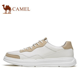 骆驼（CAMEL） 柔软舒适时尚拼色板鞋牛皮休闲鞋男 A112541630 米白/沙 43