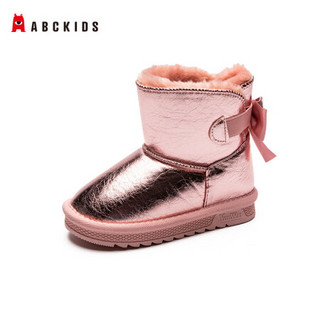 ABCKIDS童鞋女童雪地靴冬季亮面加绒短靴女孩加厚防水棉鞋DP051305143 粉色 30(鞋内长19.0cm)