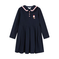 水孩儿童装女童连衣裙儿童女卫衣裙2020秋装新款时尚连衣裙海军风领裙子 藏蓝 120cm