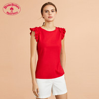 Brooks Brothers/布克兄弟女士20夏新棉莫代尔纤维混纺褶边袖上衣 6004-亮红色 M