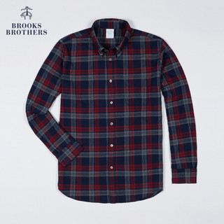 Brooks Brothers/布克兄弟男士20冬新棉质格纹设计logo款长袖衬衫 4004-红蓝混色 L