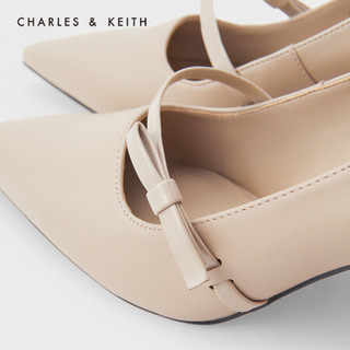 CHARLES＆KEITH2021春季CK1-60361292女士蝴蝶结饰尖头高跟单鞋 Beige米色 34
