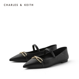 CHARLES＆KEITH2021春季CK1-70900246女士金属饰尖头平跟单鞋 Black黑色 38