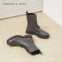 CHARLES＆KEITH2021春季CK1-90380116女士英伦风系带马丁靴 MILITARY GREEN军绿色 36