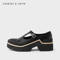 CHARLES＆KEITH2021春季CK1-70380828女士时尚厚底中跟单鞋 Black黑色 40