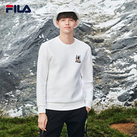 FILA 斐乐官方男子运动套头卫衣时尚圆领休闲2020年秋季冬季新款 标准白-AWT 180/100A/XL