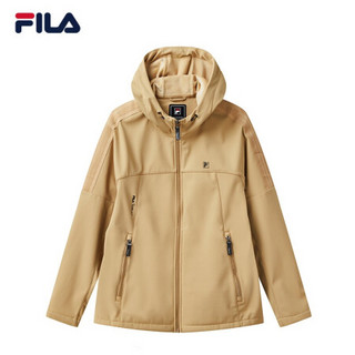 FILA 斐乐官方 男士针织上衣 2021年春季新款长袖黑色工装外套 沙茶色-DK 175/96A/L