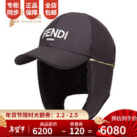 FENDI/芬迪帽子2021新款女士时尚棉质内衬拉链耳套尼龙棒球帽情人节礼物 黑色 S(54-56cm)