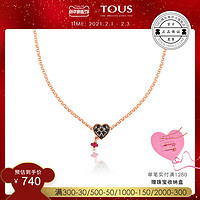 TOUS/桃丝熊银镀18K玫瑰金项链尖晶石红宝石锁骨链