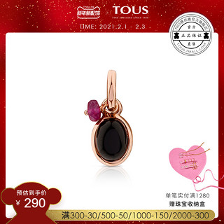 TOUS/桃丝熊银镀18K玫瑰金黑玛瑙红宝石吊坠712314610