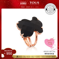 TOUS/桃丝熊银镀18K玫瑰金刻面黑玛瑙戒指513635521