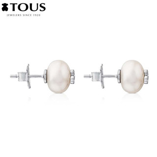 TOUS/桃丝熊杨幂同款白色18K金钻石珍珠耳环甜美气质耳钉女