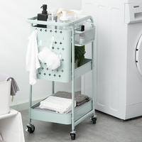 炊大皇手推车置物架厨房落地多层卫生间客厅浴室收纳带轮储物架子（三层大容量置物-绿）