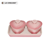 法国 LE CREUSET 酷彩 炻瓷带托盘有盖心形烘焙烤罐2件套蛋糕甜品