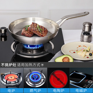 铂帝斯不锈钢不粘锅平底牛排煎锅烙饼锅家用煎蛋电磁炉燃气灶适用