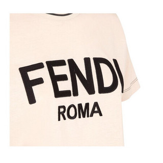 FENDI芬迪女装T恤标准剪裁圆领短袖点缀黑色/金色FENDI字样时尚百搭 粉红色 XS