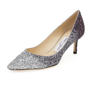 周仰杰 JIMMY CHOO 女士ROMY 60系列紫灰银渐变闪粉织物高跟鞋 ROMY 60 VNB SILVER/ANTHRACITE/PLUM 37.5