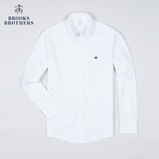 Brooks Brothers/布克兄弟男士府绸棉微弹免烫logo款长袖衬衫修身 1001-白色 S