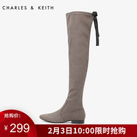 CHARLES＆KEITH长筒靴CK1-90920059蝴蝶结过膝长筒靴 Taupe灰褐色 35