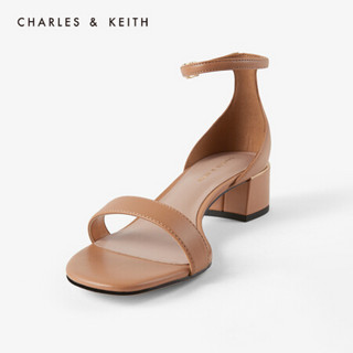 CHARLES＆KEITH2021春季CK1-60361264女士简约一字带中跟凉鞋 棕色 40