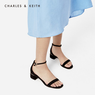 CHARLES＆KEITH2021春季CK1-60361264女士简约一字带中跟凉鞋 黑色 39