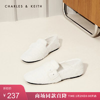 CHARLES & KEITH CK1-70900162-1 女士绊带毛绒平底乐福鞋 White白色 39