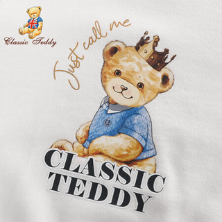 精典泰迪Classic Teddy童装女童卫衣女孩长袖上衣儿童圆领套头衣服2020秋季新款 女王熊白色 90